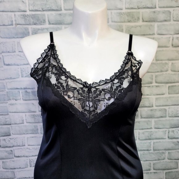 Vintage Maidenform 38 Full Black Slip Lingerie Something Special Nylon Lace - Picture 2 of 9
